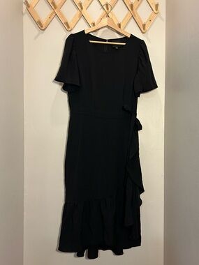 Alex Marie Black Ruffle Wrap-Accent Midi Dress